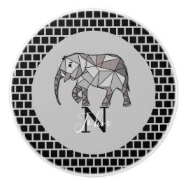 Pomo De Cerámica Monograma Cute Graphics Elephant Personalizado Neg