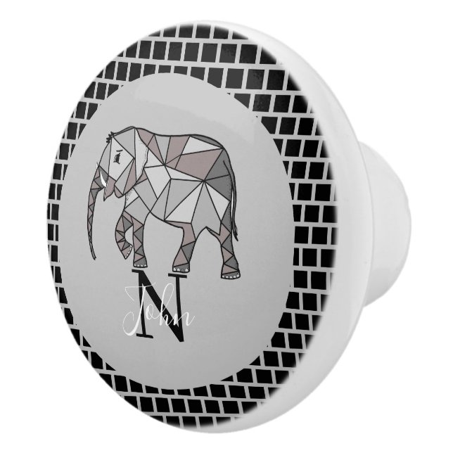 Pomo De Cerámica Monograma Cute Graphics Elephant Personalizado Neg (Derecha)