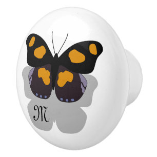 Pomo De Cerámica Monograma de la sombra de la mariposa del zapatero