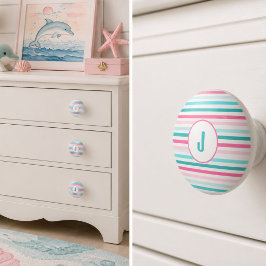 Pomo De Cerámica Monograma de rayas personalizadas en pastel