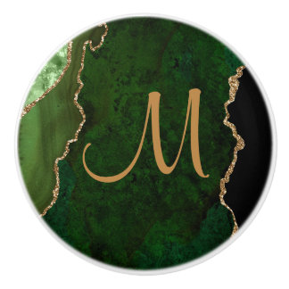 Pomo De Cerámica Monograma del Purpurina de oro verde de moda Agate