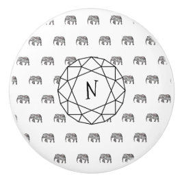 Pomo De Cerámica Monograma geométrico elefante negro y blanco
