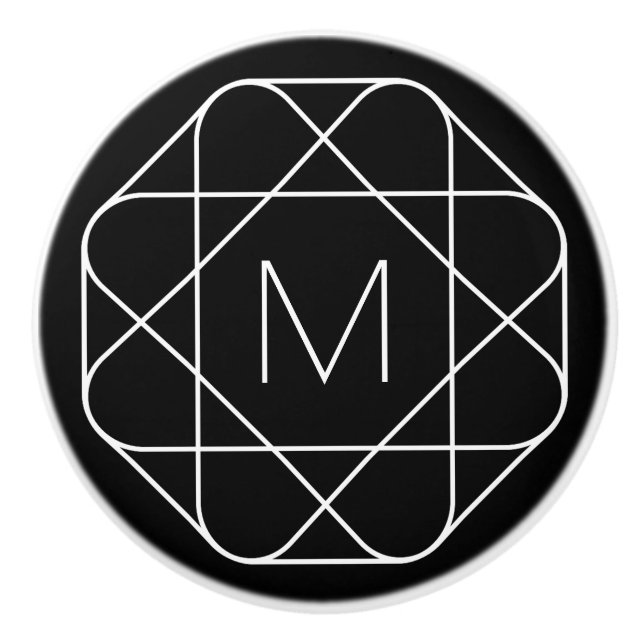 Pomo De Cerámica Monograma geométrico negro y blanco (Anverso)