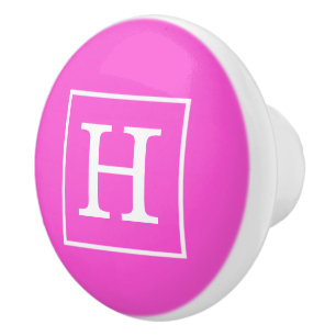 Pomo De Cerámica Monograma inicial de color blanco rosado caliente