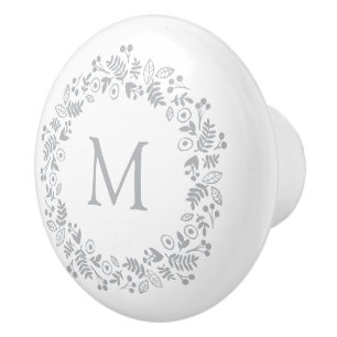 Pomo De Cerámica Monograma inicial inicial simple de guirnalda