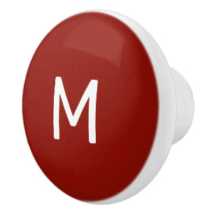 Pomo De Cerámica Monograma minimalista de impresión blanca en rojo