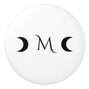 Pomo De Cerámica Monograma moderno de luna creciente blanco y negro