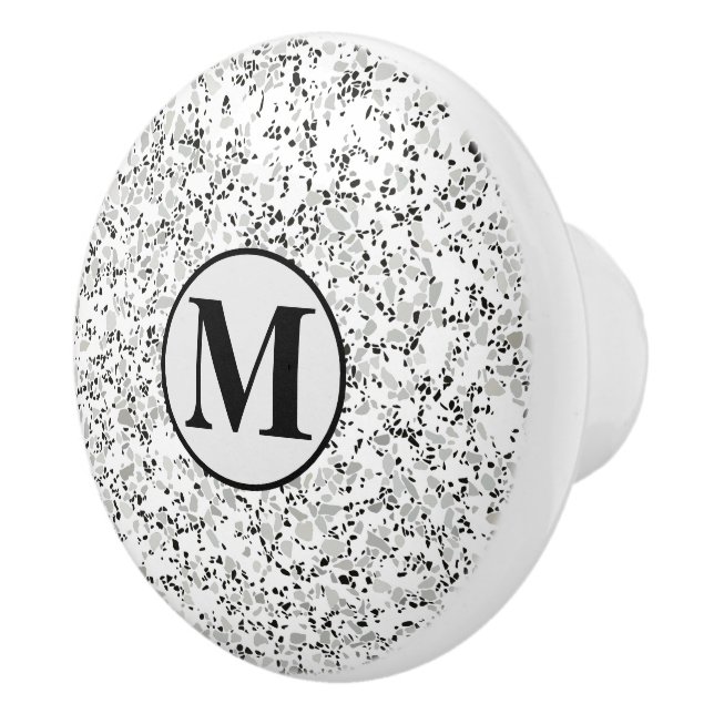 Pomo De Cerámica Monograma moderno Terrazo blanco (Derecha)