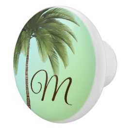 Pomo De Cerámica Monograma Palm Tropical Elegante Verde Elegante