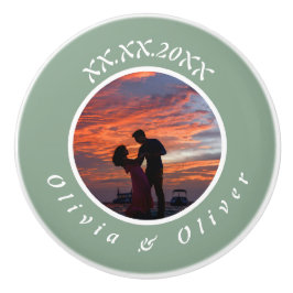 Pomo De Cerámica Monograma Personalizado con marco de foto Tejido c