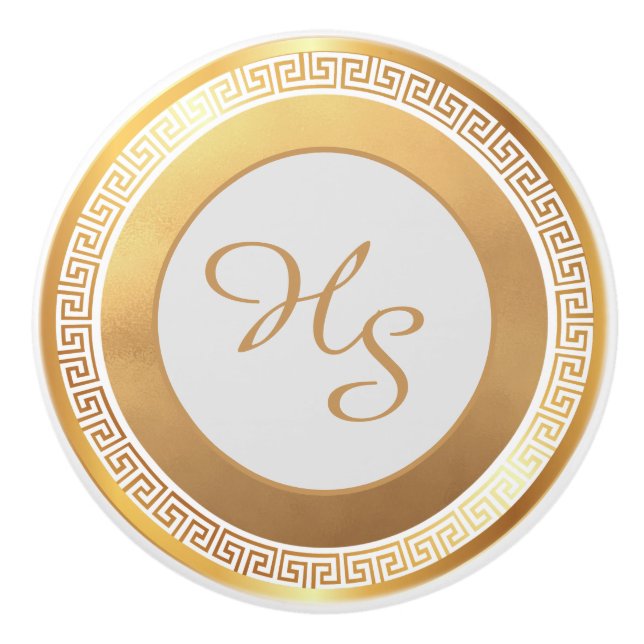 Pomo De Cerámica Monograma personalizado de oro blanco (Anverso)