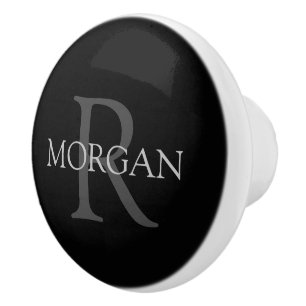 Pomo De Cerámica Monograma y nombre DIY, negro clásico con texto gr