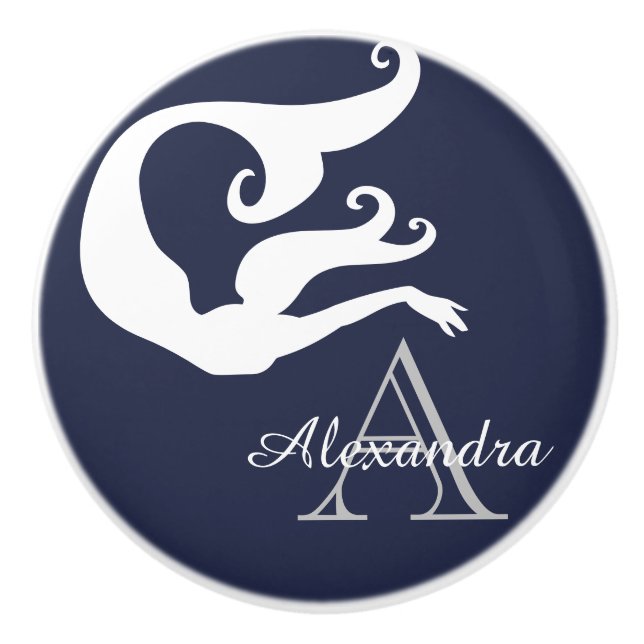 Pomo De Cerámica Monogramado azul de la Marina Blanca (Anverso)