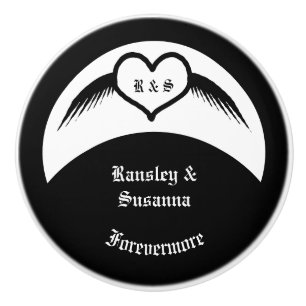Pomo De Cerámica Monogramado Boda gótico Personalizado del corazón