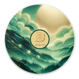 Pomo De Cerámica Monogramado del Purpurina Gradient Emerald Kelly G