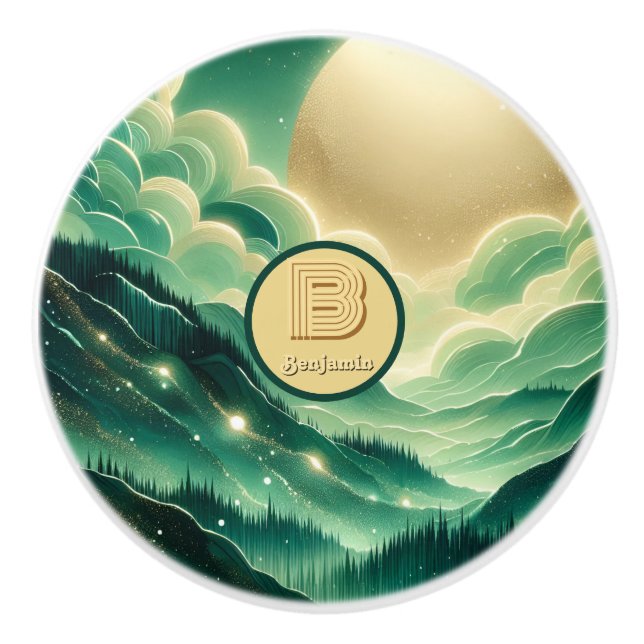 Pomo De Cerámica Monogramado del Purpurina Gradient Emerald Kelly G (Anverso)