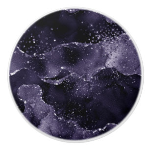 Pomo De Cerámica Moody Agate Glam Púrpura Indigo Profundo Mediano