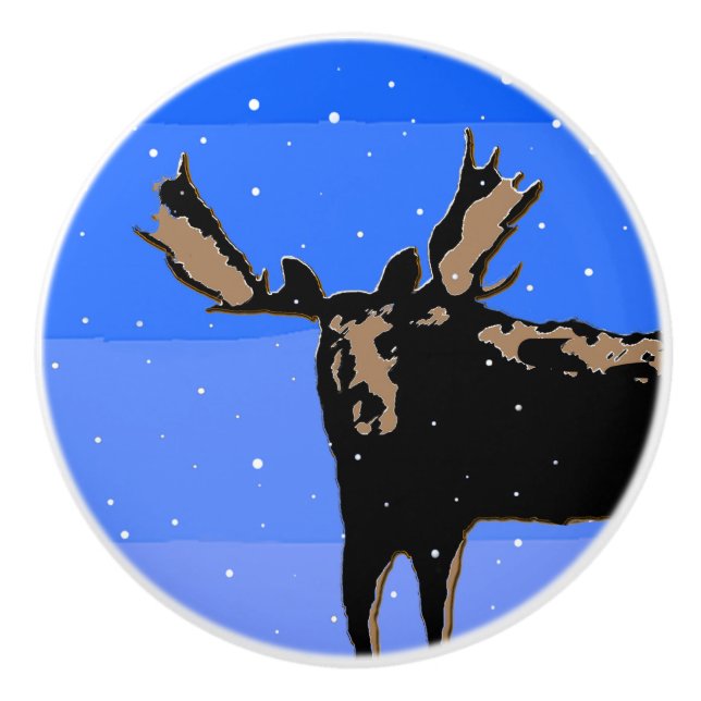 Pomo De Cerámica Moose in Winter - Original Wildlife Art (Anverso)
