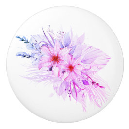 Pomo De Cerámica Morado Floral