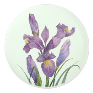 Pomo De Cerámica Morado Iris Botánico Floral Plain Pato Huevo Azul