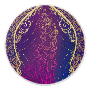 Pomo De Cerámica Morado y dorado glam de baile de vientre árabe mar