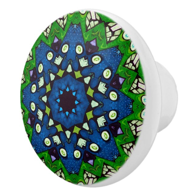 Pomo De Cerámica Mosaic Blue Green Hippie Boho Mandala (Derecha)