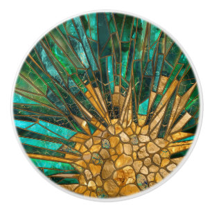 Pomo De Cerámica mosaico abstracto de células de esmeralda y oro