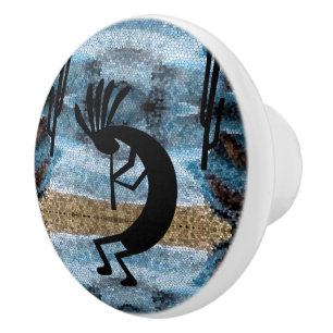 Pomo De Cerámica Mosaico azul del desierto del suroeste de Kokopell