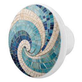 Pomo De Cerámica Mosaico azul Resumen Tema del mar de olas oceánica
