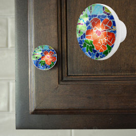 Pomo De Cerámica Mosaico Colorido de Azulejos Estanque de Koi Flor 