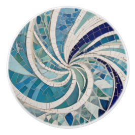 Pomo De Cerámica Mosaico con el tema de Ocean Swirl Whirling Blue &