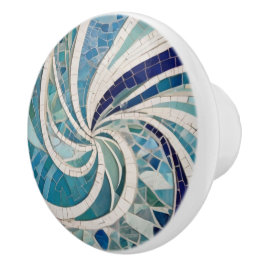 Pomo De Cerámica Mosaico con el tema de Ocean Swirl Whirling Blue &