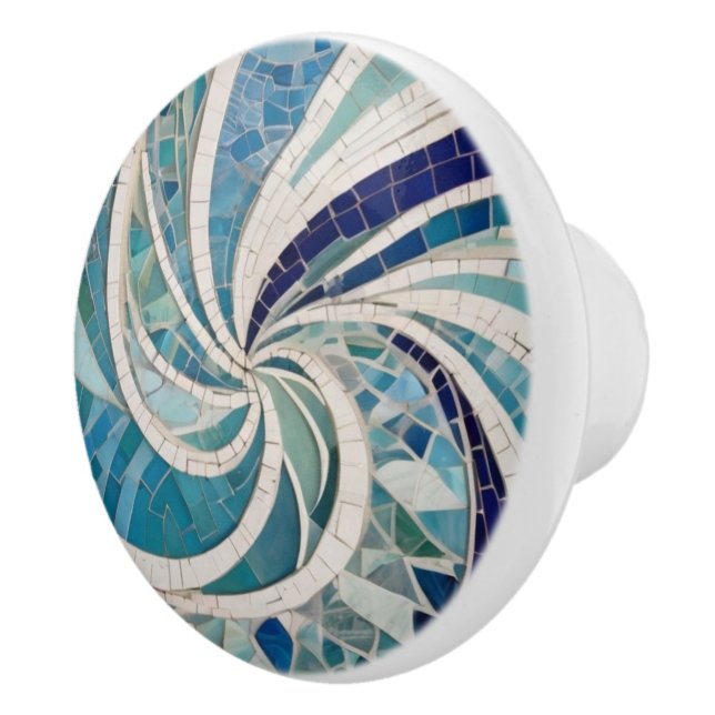 Pomo De Cerámica Mosaico con el tema de Ocean Swirl Whirling Blue & (Derecha)