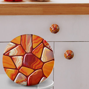Pomo De Cerámica mosaico de piedras de ágata roja y amarilla