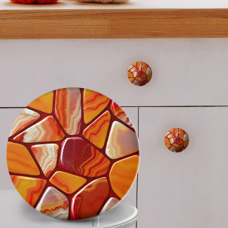 Pomo De Cerámica mosaico de piedras de ágata roja y amarilla