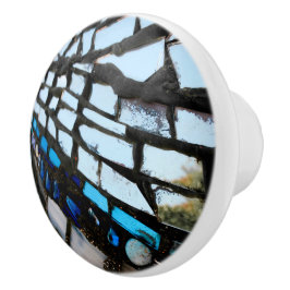 Pomo De Cerámica Mosaico Espejo Azul
