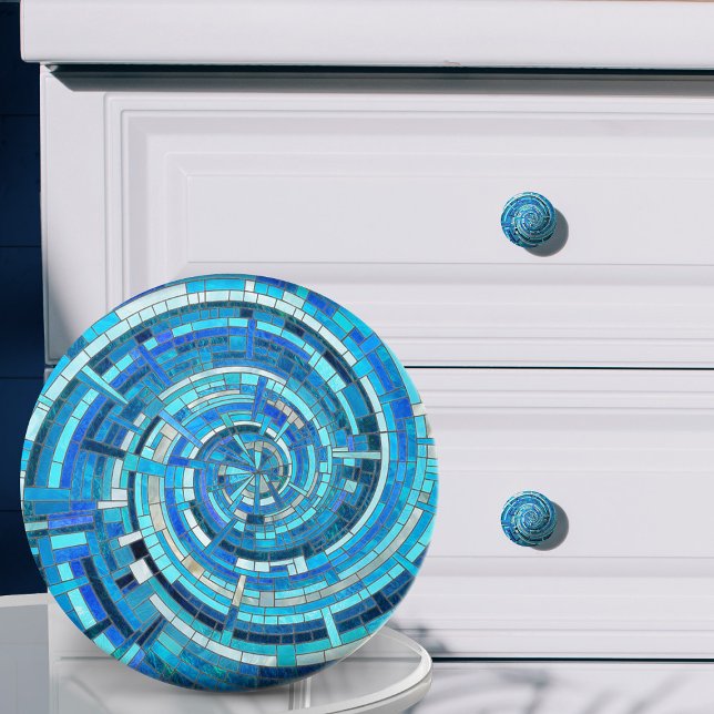 Pomo De Cerámica Mosaico espiral de ola azul (Subido por el creador)