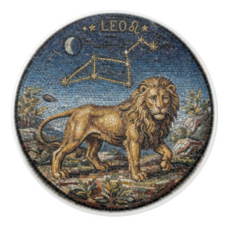 Pomo De Cerámica Mosaico Estilo Antiguo Zodíaco Leo