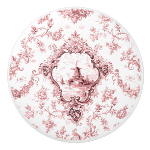 Pomo De Cerámica Mosaico floral grabado con molino de viento y barc