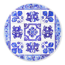 Pomo De Cerámica Mosaico griego: Cobalto y blanco