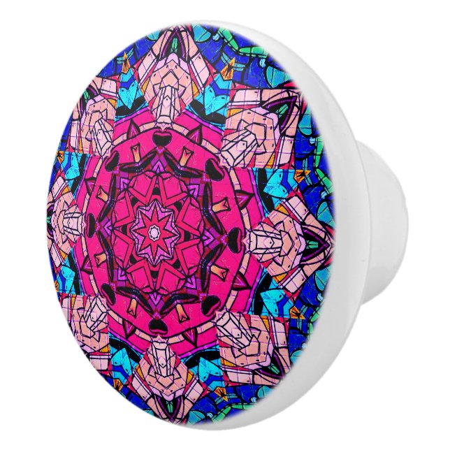 Pomo De Cerámica Mosaico rosa Mandala Floral Psicodélico Retro (Derecha)