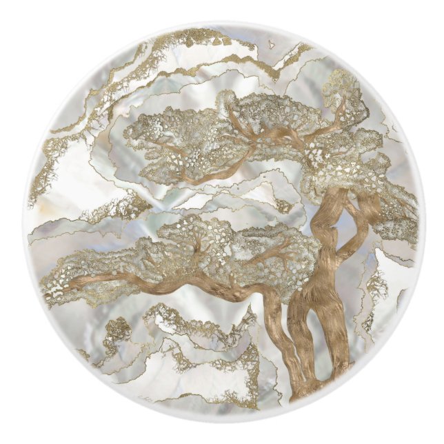 Pomo De Cerámica Mother of pearl Golden Tree (Anverso)
