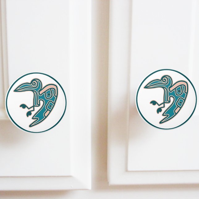 Pomo De Cerámica Motivo de pájaro verde azteca Verde azulado (Subido por el creador)