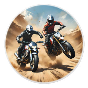 Pomo De Cerámica Motocicletas De Carreras En El Desierto,