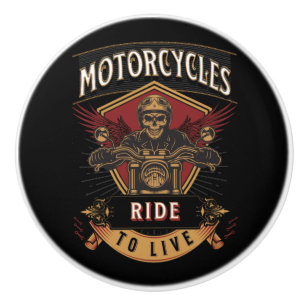 Pomo De Cerámica Motocicletas Skull Ride Para Vivir