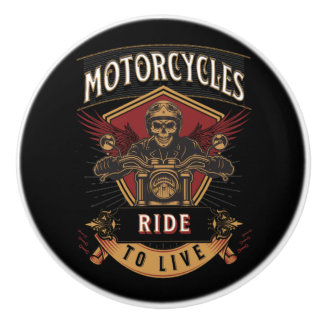 Pomo De Cerámica Motocicletas Skull Ride Para Vivir