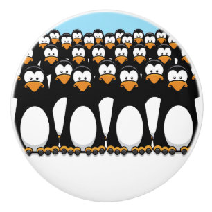Pomo De Cerámica Muchedumbre de pingüinos divertidos del dibujo