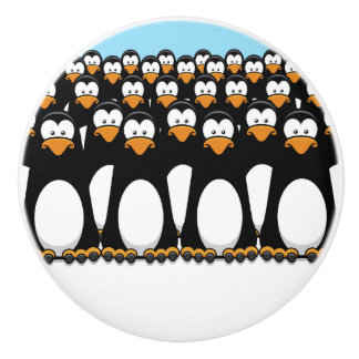 Pomo De Cerámica Muchedumbre de pingüinos divertidos del dibujo