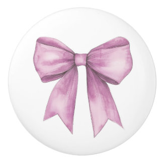 Pomo De Cerámica Muebles con lazo rosa