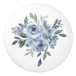 Pomo De Cerámica Muebles Flores Azules y Verdes 